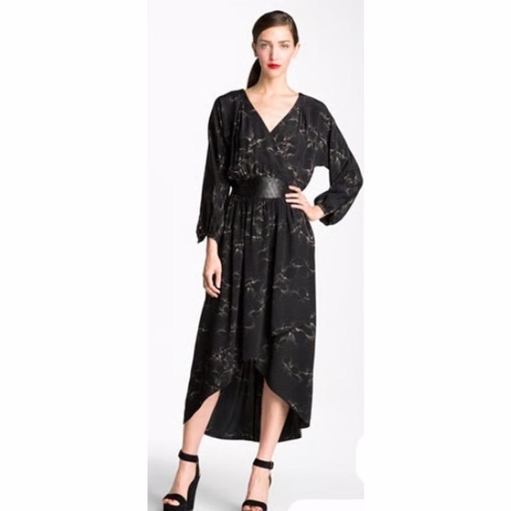 Rebecca Taylor Vintage Silk Asymmetrical Dress with a leather belt Size 8